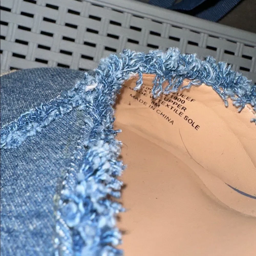 INC 8 Moniqueef Denim Blue Cream Fringe Overlap Ankle Tie Wedge Espadrilles